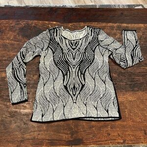 Nic+Zoe Knit Jacquard Sweater (Black/Ivory)